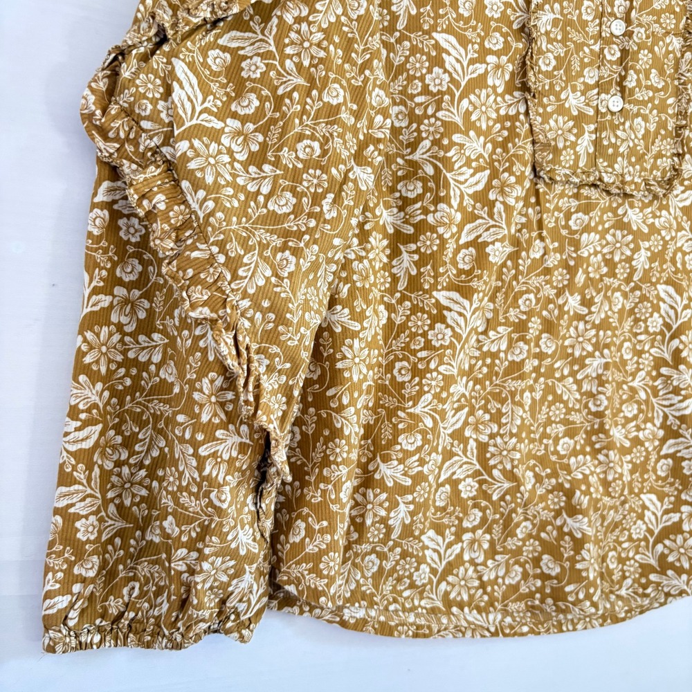 J.Crew Mustard Yellow Floral Ruffle Bib Corduroy Blouse Top Small - Picture 9 of 11